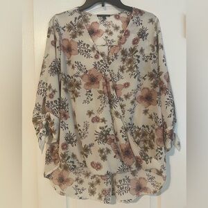 West Kei Floral Wrap Blouse - Cream and Pink